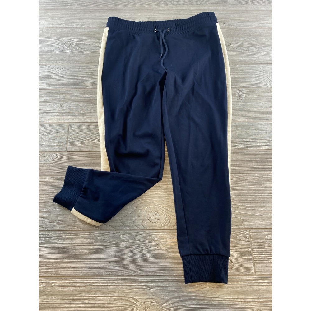 Nylora Drawstring Jogger Sweatpants Side Stripe Logo Navy Blue Sz Medium